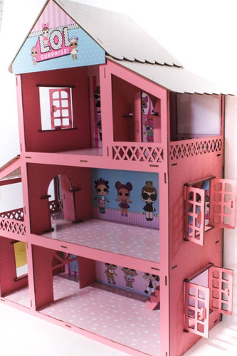Casa Casinha Pintada Rosa Branca Lol + 44 Móveis + Brinde