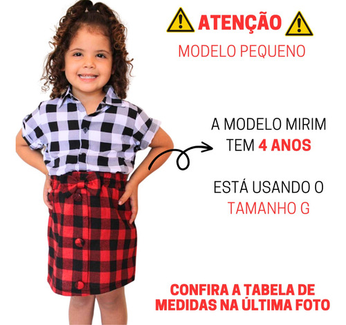 Saia Xadrez Infantil Festa Junina Menina Mini Diva Tendência