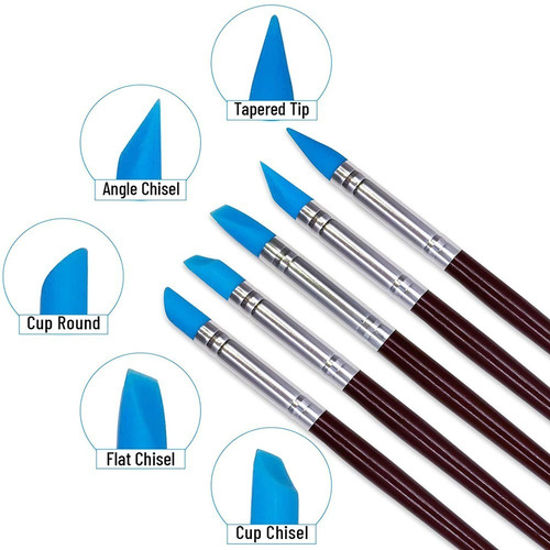 Imagen 3 de 4 de Pack Pinceles Silicona Bolillos Avocador Esculpir Arcilla