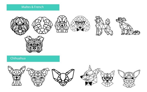 Pack Vectores Figuras Geométricas Raza De Perro Corte Láser