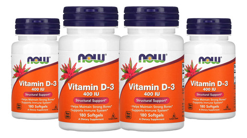 Vitamina D-3 Now Foods 400 Iu 180 Caps Softgels 4un Sabor Sem sabor