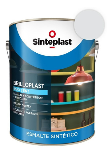 Esmalte Sintético + Convertidor Brilloplast 3 En 1 1lts Acabado Brillante Color Aluminio