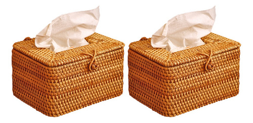 Caja Rectangular De Papel Para Pañuelos De Ratán Con 2 Estan