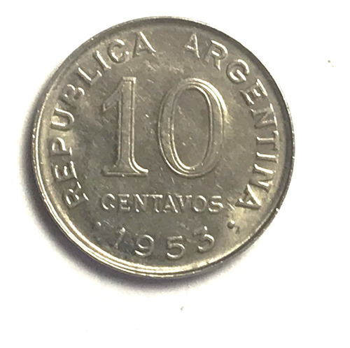 Monedas Argentinas: 10 Centavos 1953 Canto Liso Sc-