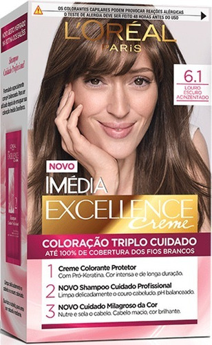  Tinta Cabelo Imedia Excellance Loreal Tons Loiro Escolha Seu Tom 6.1 LOURO ESCURO ACINZENTADO