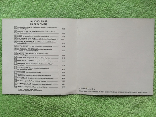 Eam Cd Julio Iglesias En Directo En El Olympia De Paris 1976