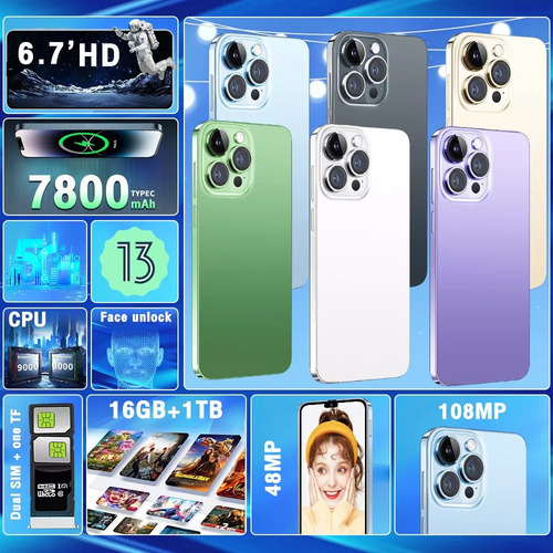 P Teléfono Inteligente Android Barato I15 Promax 16 Gb+1 Tb