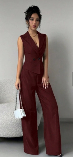Conjunto Elegante De Chaleco Y Pantalon - Most Bordó L
