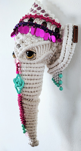 Ganesha Divinidad Hindú Pieza De Diseño Lamonna Macramé Crudo