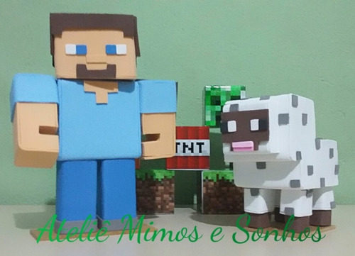 Decoração Festa Enfeite De Mesa Minecraft 7 Personagens