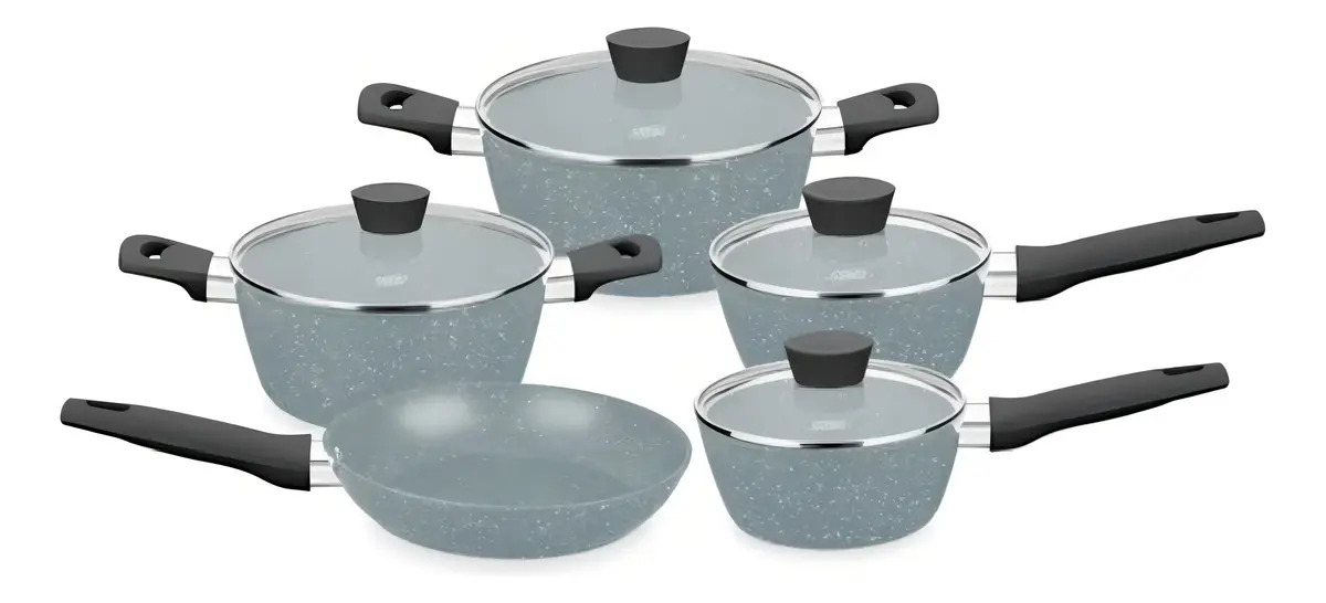 Conjunto De Panelas Carmela MTA 5 Peças Cor Cinza Revestimento Cerâmico