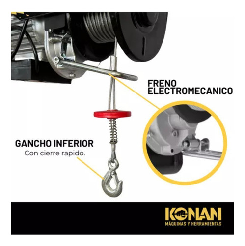 Aparejo Electrico Konan 500kg 12 Mts Elevacion Maxima 1000w