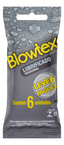 Preservativo Lubrificado Tradicional Blowtex Pacote Leve 6 Pague 4 Unidades