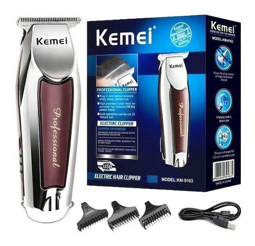 Maquininha Acabamento Detalhes Cabelo Barba Kemei 9163 Cor Prateado 110v/220v