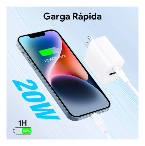 3 Piezas 1hora Cargador Rápida 2en 1 20w Con Cable Ip Gar163 Blanco