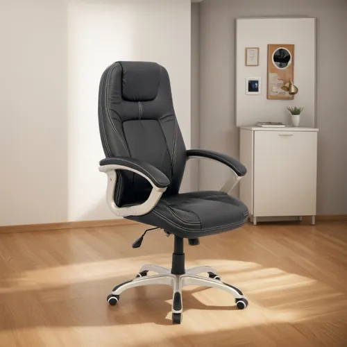 Silla Oficina Cuerina Gerencial Negra Belgica Alta Giratoria