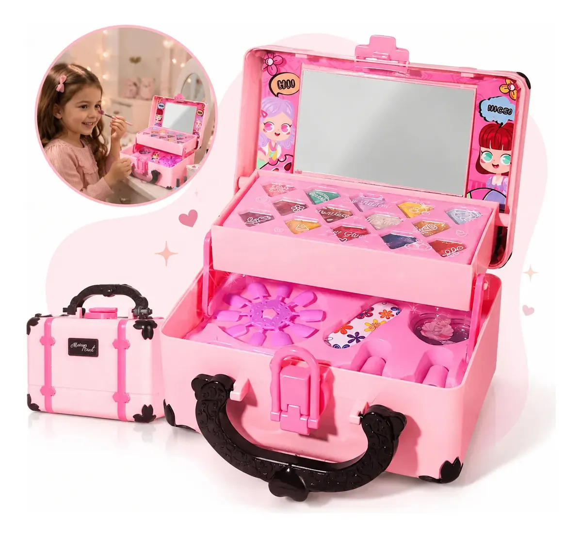 Kit Maleta Maquiagem Infantil Dos Sonhos Fashion Make Up Fashion Completa Com Espelho Brinquedo Kizumba