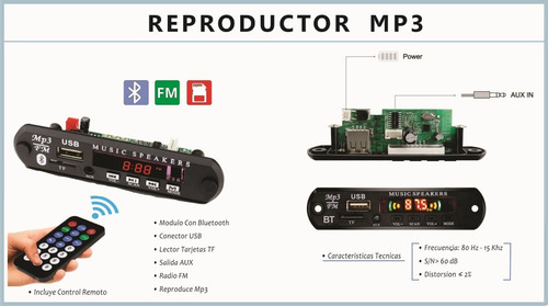 Imagen 5 de 5 de Modulo Usb Mp3 Bluetooth (incluye Control Remoto Con Pila)