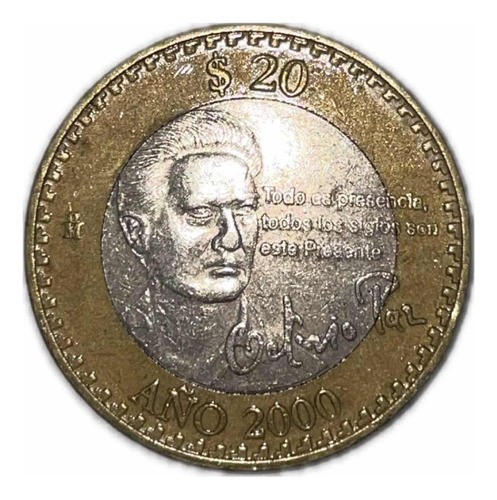 Moneda De 20 Pesos Octavio Paz Año 2000