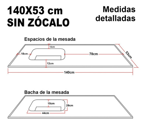 Imagen 3 de 7 de Mesada Bacha Durafort Moderna Marmol Sintetico 140x53cm