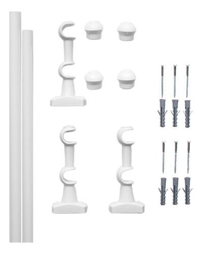 Kit Varão Duplo Para Cortina 2,50mts 19/19mm Compacto Cor Kit Varão Branco