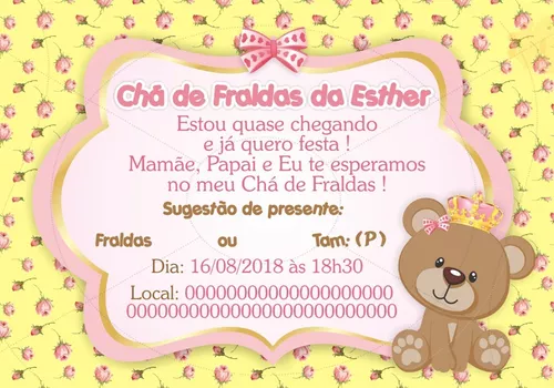 Criar convite de chá de bebê - Ursinho rosa