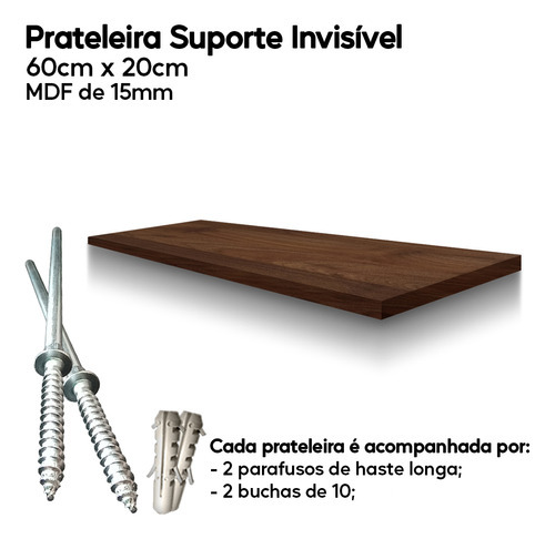 Prateleira Mdf Amadeirado 60x20 Suporte Invisível