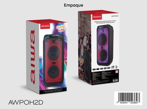 Bocina Aiwa Awpoh2d Portatil 2x10 Bluetooth Flame Led 100w