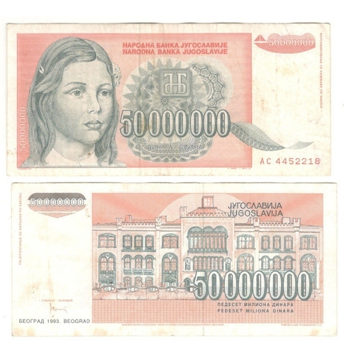 Billete Yugoslavia 50,000,000 Dinara (1993) Niña
