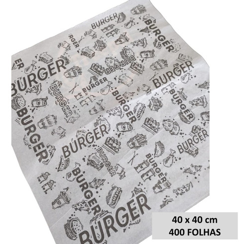 Papel Hamburguer Burger Lanche Gourmet Acoplado 40x40 400fls