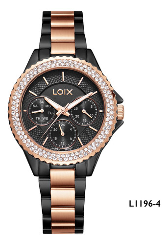 Reloj Loix Dama Loix®  L1196-4 Negro Con Oro Rosa