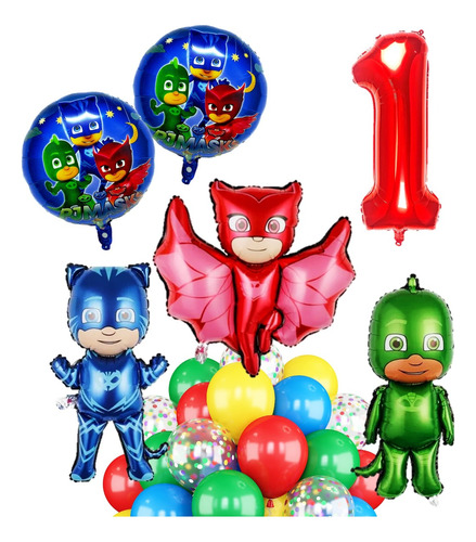 Pack Decoración Globos Pj Mask Heroes En Pijama Numero