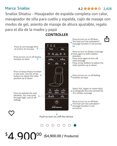 Silla Masajeadora Snailax Shiatsu (Usado)