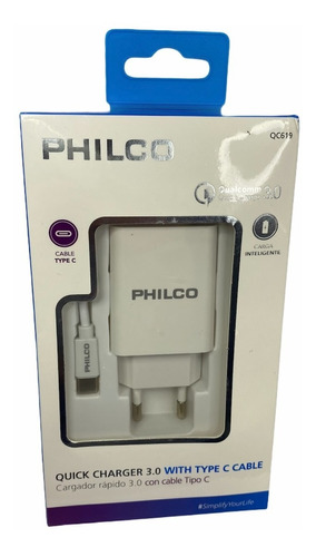 Cargador Philco Carga Rapida 3.0 Tipo C Q619