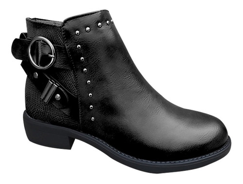 Botin De Mujer Cuero Pu Casual Otoño Invierno Negro - 7142