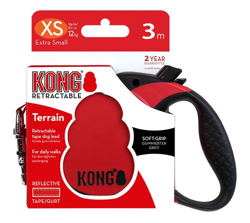 Guía retráctil para perros Kong Terrain de 3 metros, hasta 12 kg, color rojo y negro