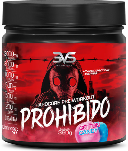 Pré Treino Prohibido 360g - 3vs Nutrition - Beta Alanina Sabor Cotton candy