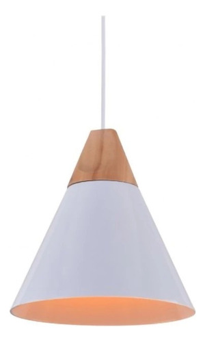 Colgante Blanco Madera Y Acero Nórdico Ø28cm + Lampara- Nido