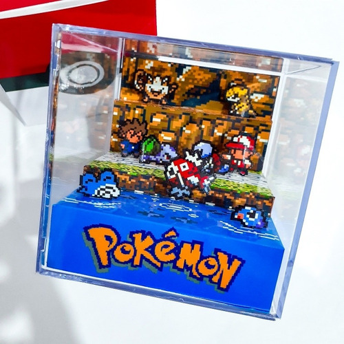 Diorama Pokémon Batalha Pokémon Red E Blue 9x9cm