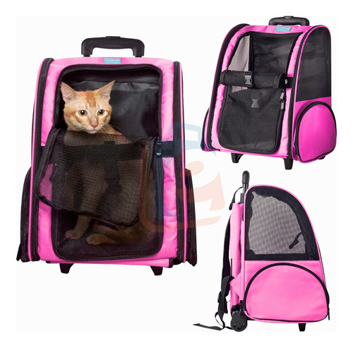 Mala De Transporte Bolsa Viagem Pet Com Rodinha Caes Gatos Cor Rosa