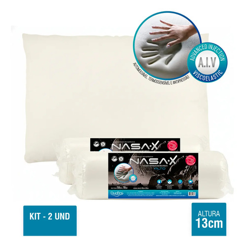 Kit 2 travesseiros nasa x 13 cm de altura viscoelástico Duoflex capa cor bege