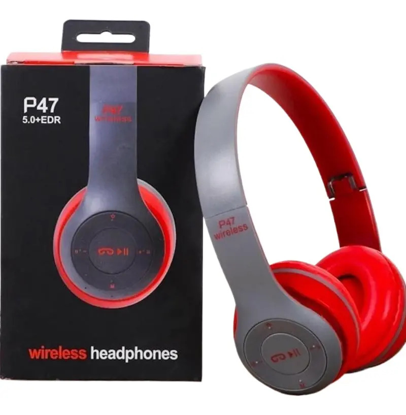 Fone P47 Headphone Estéreo Redução De Ruídos Bluetooth 5.4 Vermelho