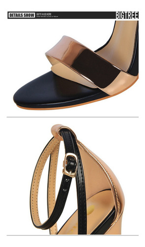 Sandalias De Tacón Alto De Mujer Huecas Con Bloques De Color