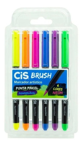 Brush Pen Cis - 6 Tons Neon Aquarelável