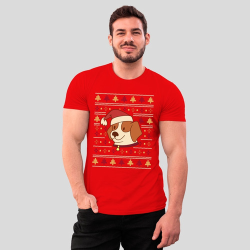 Playera Navidad - Hombre - Diseño Navideño - Perro Navideño