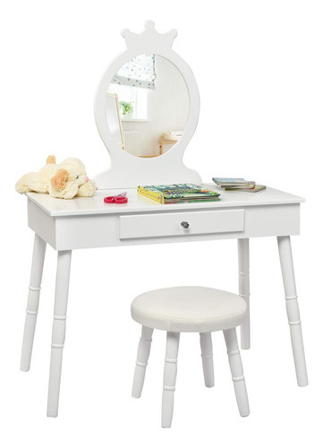 Goflame Kids Vanity Set Princess Dressing Table Set Wooden