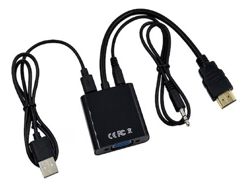 Convertidor Adaptador Hdmi A Vga Audio Jack Y Micro Usb 