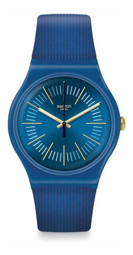 Reloj Unisex Swatch Suon143 Cuarzo Pulso Azul En Silicona