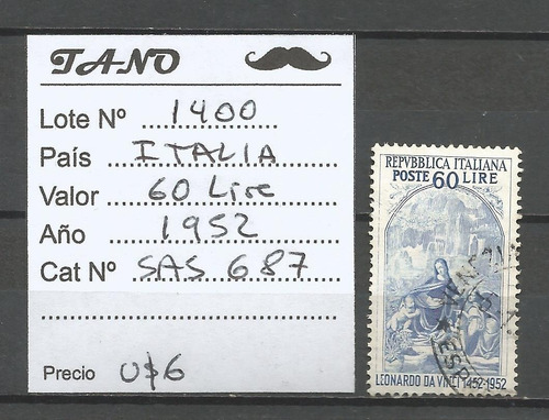 Lote1400 Italia 60 Liras Año 1952 Sas# 687 Da Vinci