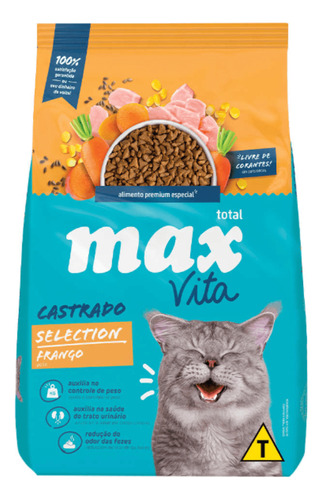 Ração Max Cat Vita Selection Frango Gatos Castrados 1kg